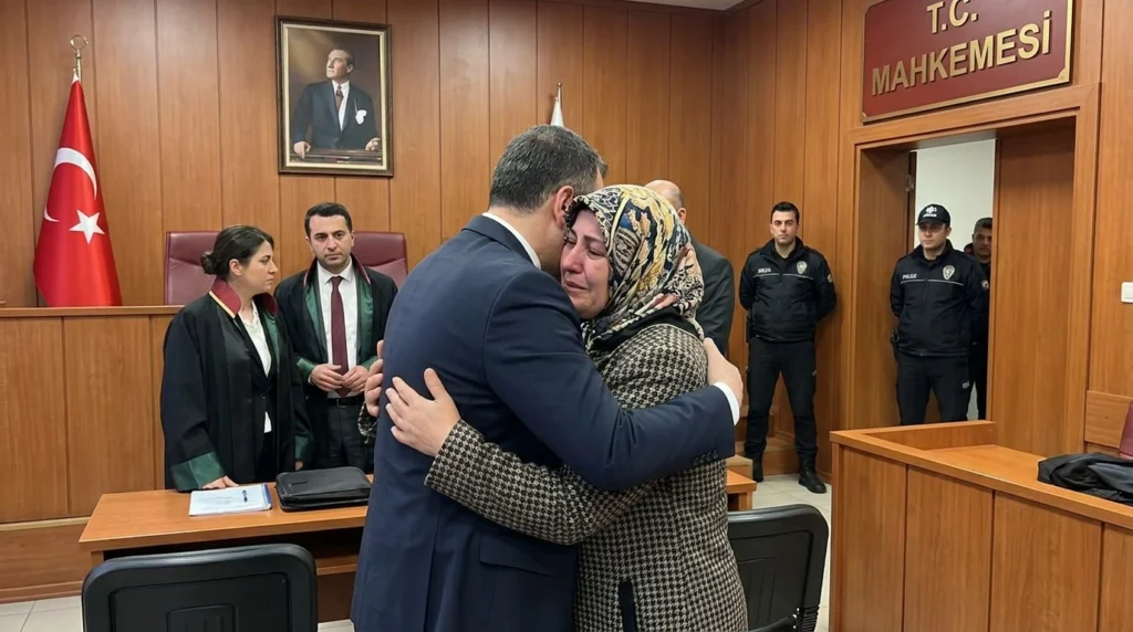 Boşanma davalarında af kapsamında mahkeme salonunda barışan eşleri temsil eden görsel