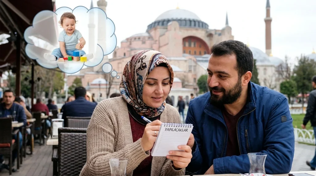 Evlat edinme şartlarını ve çocuk sahibi olmayı değerlendiren evli çift