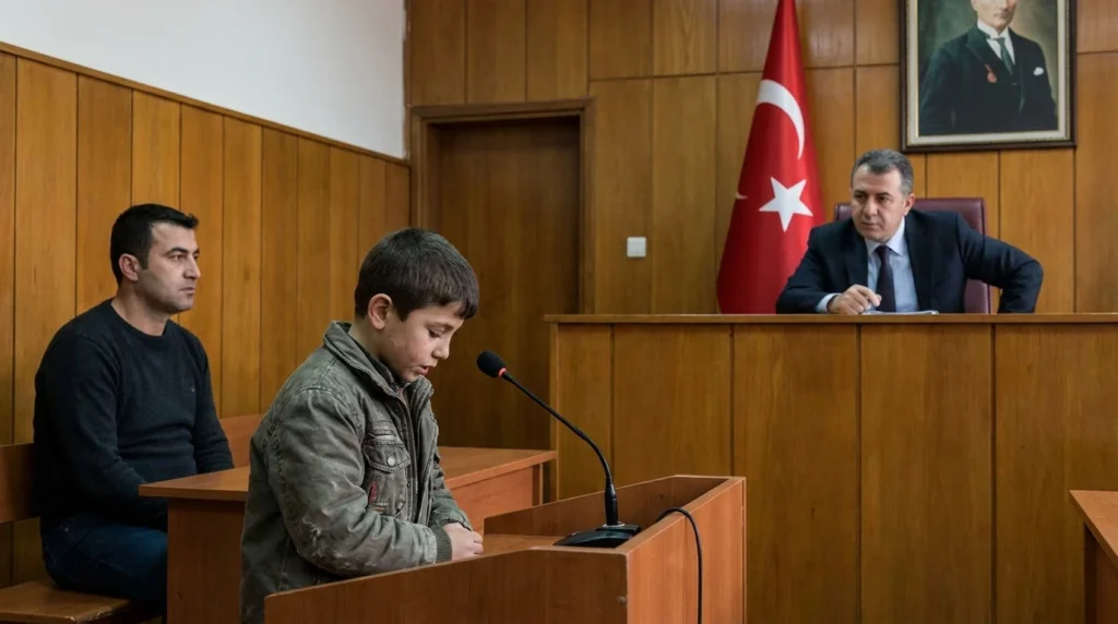 Babalık davası sürecini gösteren mahkeme salonu görseli