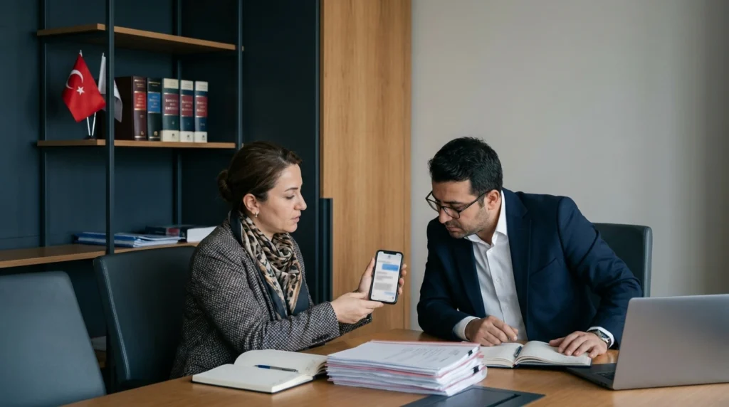 Boşanma davasında WhatsApp mesajlarını avukatıyla inceleyen müvekkil