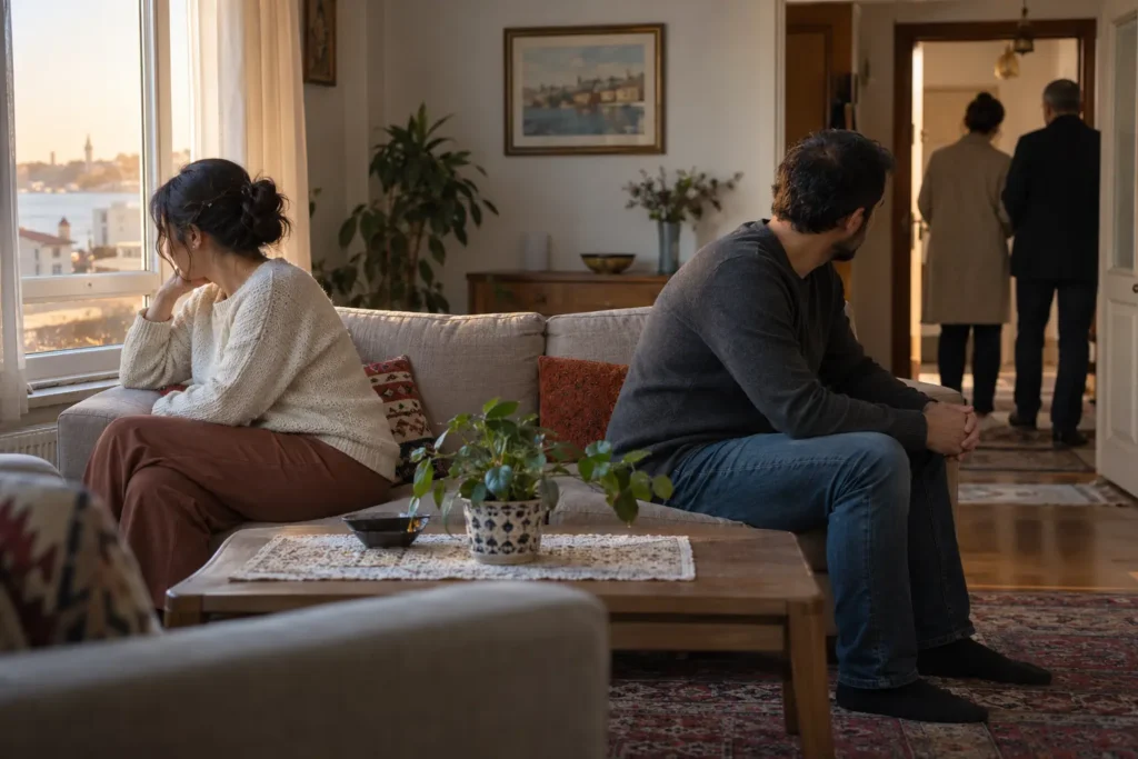 Tanıkların gözlemlediği aile içi davranışları temsil eden, Türk evinde ayrı oturan eşler